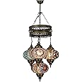 LaModaHome 25+ Unique Colors, 2020 Customizable Chandelier 4 Globes + Free 4 Bulbs, Stunning Mosaic Turkish Lamp Moroccan Light US Tiffany Lighting Ceiling Hanging Pendant Fixture Large Hardwired