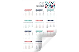 GLASSBOARD STUDIO Annual Year-At-A-Glance Calendar Sticker Decal | Removable and Repositionable (Geometric 2025, 6 x 9 inches)