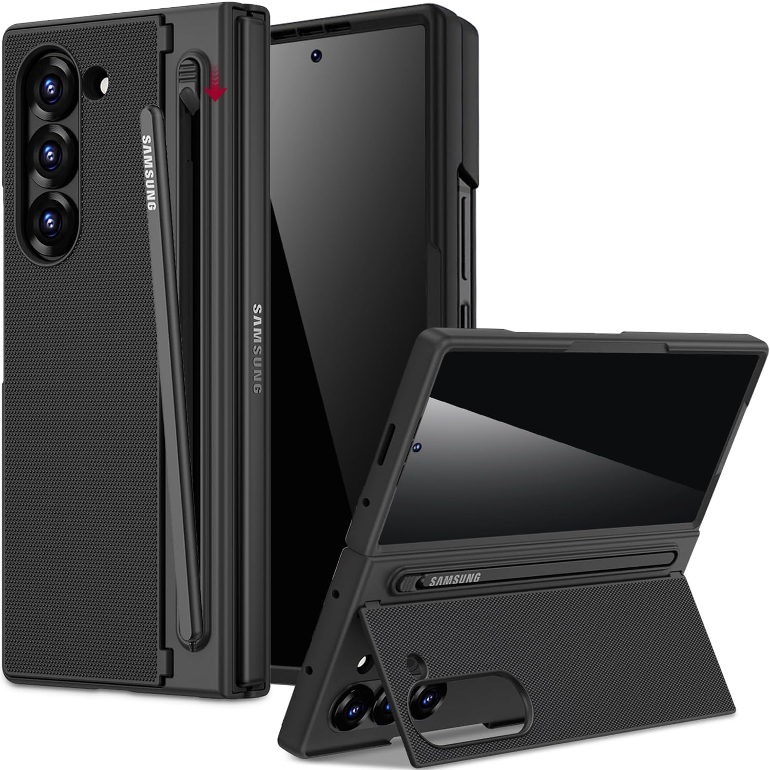 Photo 1 of Miimall for Samsung Galaxy Z Fold 6 Case with S Pen Holder Slot [Military Grade Drop][Built-in Privacy Screen & Invisible Kickstand] Slim Thin Protective Phone Case for Galaxy Z Fold 6 Cover Black