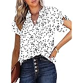 Dokotoo Women's Casual V Neck Alicia Floral Print Smocked Short Sleeve Chiffon Blouses Bohemian Top Shirts