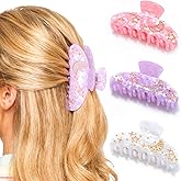 Campsis Acrylic Hair Claw Pink Hair Clips Medium Star Moon Hair Claw Clips for Women and Girls(Pack of 3)