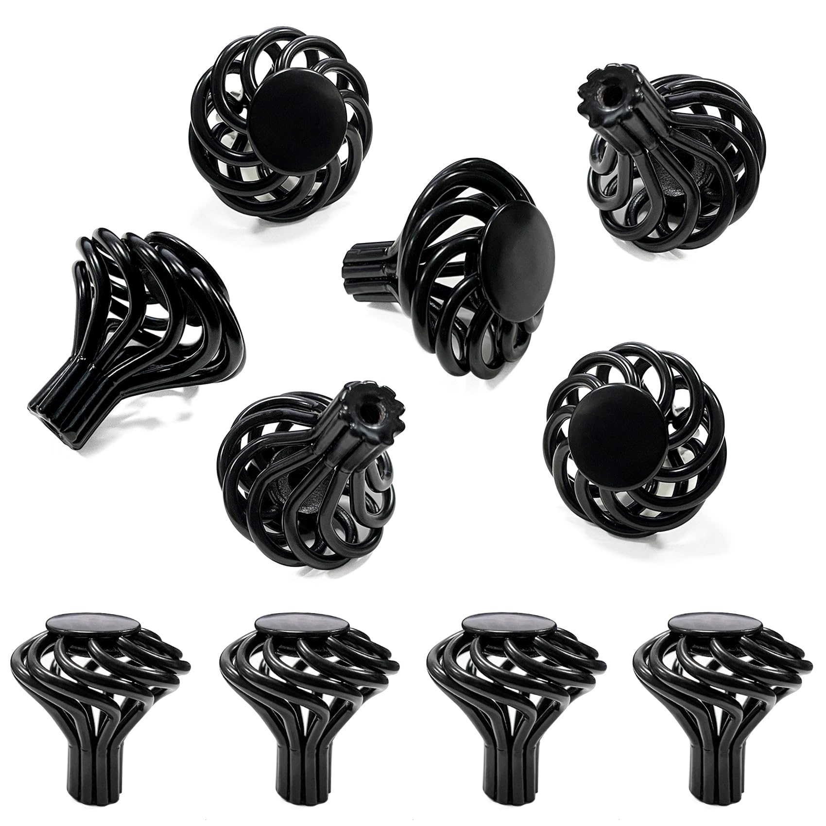 Lorigun Alloy Knob,Birdcage Round Cabinet Knob, 10 Pack, Dark Black