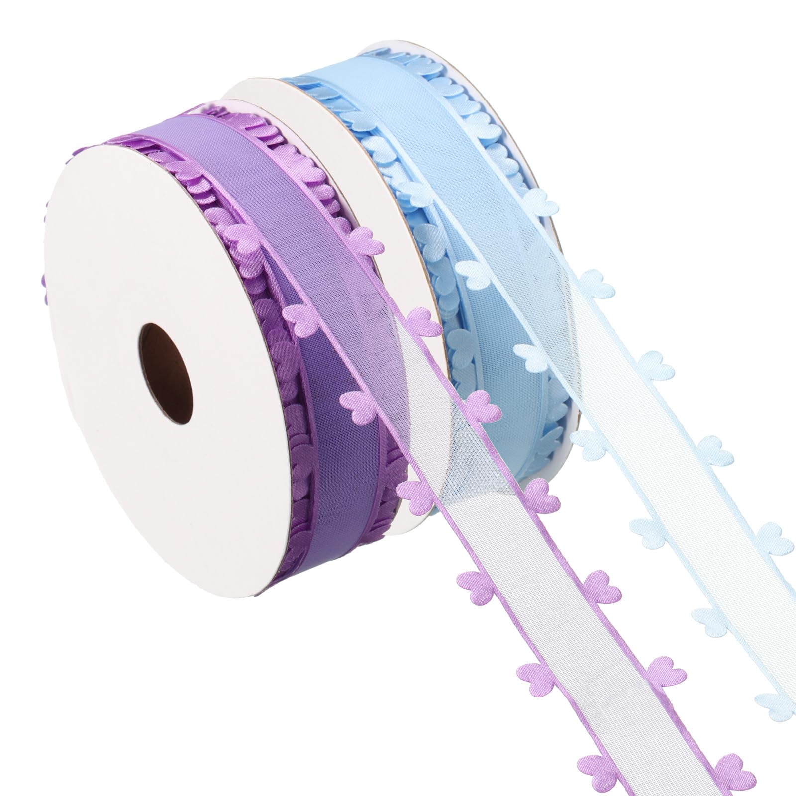 PATIKIL 1 Inch x 20 Yard Organza Chiffon Ribbon Set, Sheer Heart Decorative Ribbon for Valentine's Day Gift Wrapping Wreath Bow Craft DIY Decoration, Sky Blue,Purple