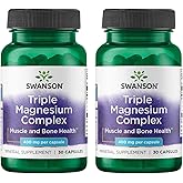 Swanson Triple Magnesium Complex - Mineral Supplement - Natural Support - Featuring Citrate, Oxide & Aspartate - (30 Capsules, 400mg Each,) (2 Pack)