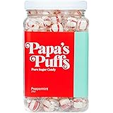 Papa's Puffs Peppermint Flavored Pure Sugar Candy - Individually Wrapped in Resealable Tub -- Fat-Free, Gluten-Free, Choleste