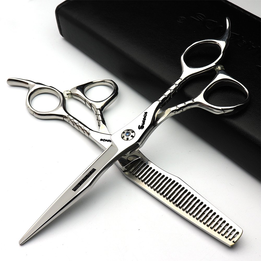 Japan 440C hair salon studio hairdresser styling professional tool set fashion 6.0 inch hair cutting scissors + thinning scissors (2pcs) — image 1