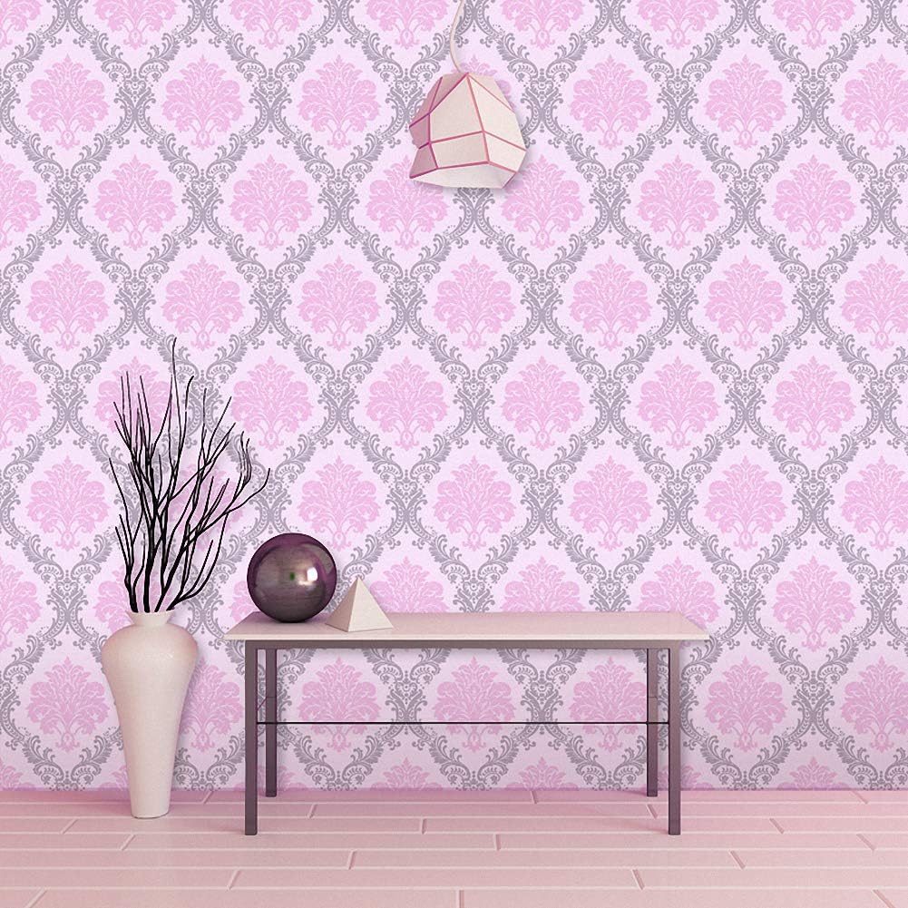 Pink Damask Peel and Stick Wallpaper Waterproof Removable Contact Paper