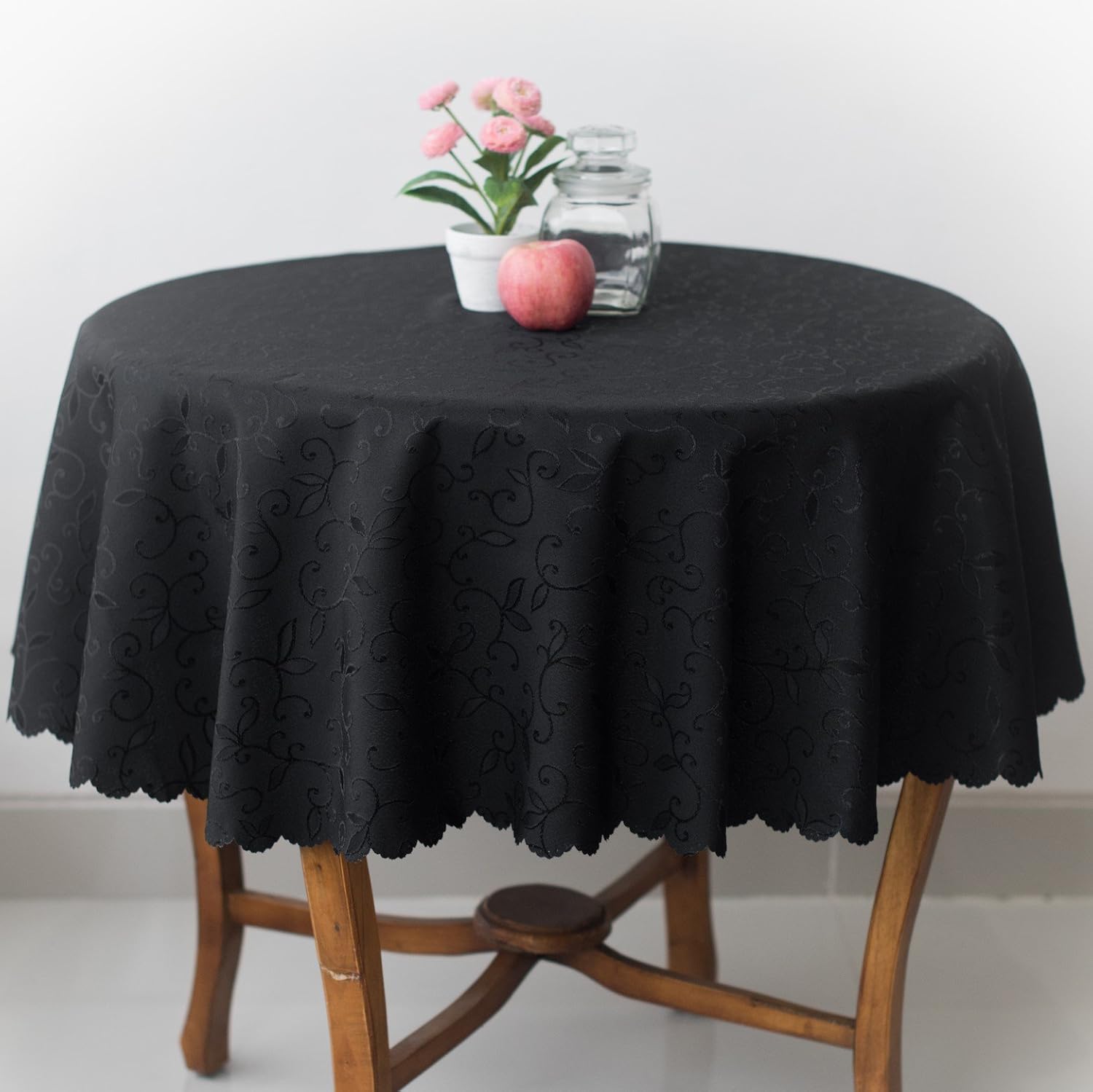 AHOLTA DESIGN Turkish Halloween Black Tablecloth Polyester Linen, Stain Resistant, Wrinkle Free, Non-Iron, Dust-Proof, Heavy Duty, Oblong, Square, Round – Halloween Table Cover (Black, Round 60"): Home & Kitchen
