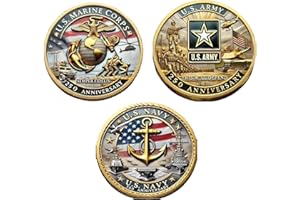 KHRIOLPP 250th Anniversary U.S. Armed Forces Commemorative Coin - Patriotic Military Collectible with Engraved Service Branch Insignia，Patriotic Marine Corps Collectible (All-3pcs)