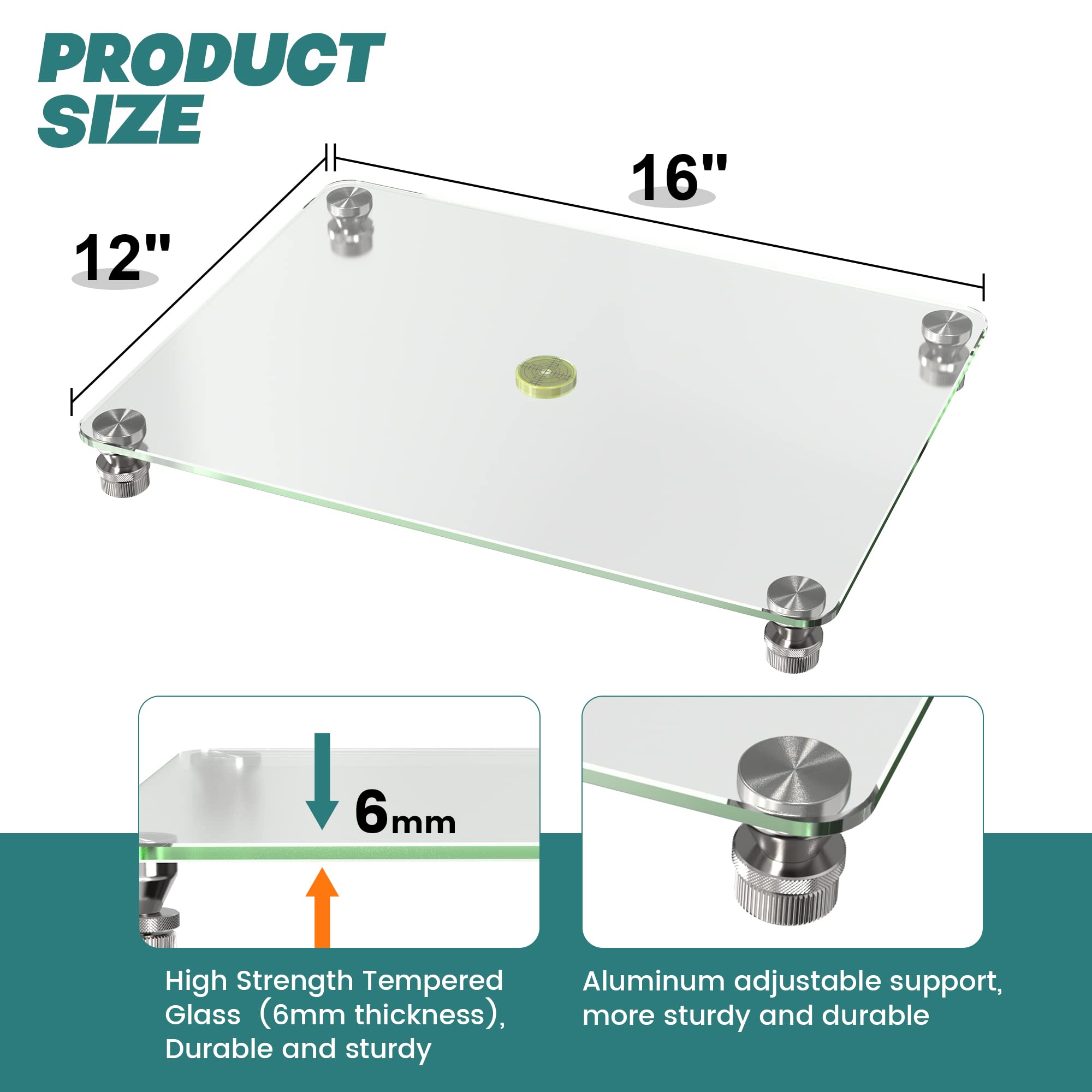 Nelyrho 16''x 12'' Glass Resin Leveling Table for Epoxy Resin, with Silicone Mat, Epoxy Accessories