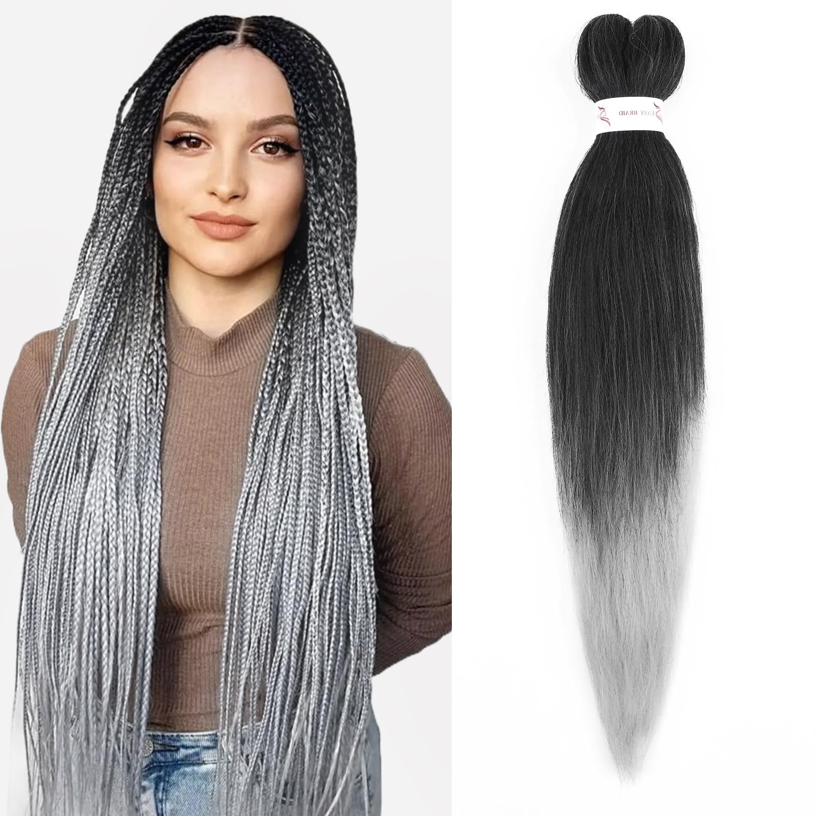 20inch Jambo Braids Hair Extension Prestretched Braiding Hair Easy to Braid Crochet for Afro Braids Black to Silver