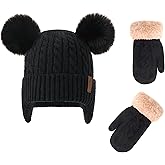FENELY 2Pcs Kids Winter Hat Gloves Set for Ages 2-6-10 Boys Girls, Knit Thick Warm Fleece Lined Thermal Sets