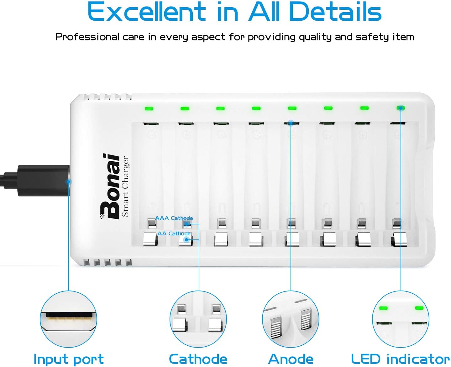 BONAI AAA Rechargeable Batteries and Charger 8 Pack - Image 5