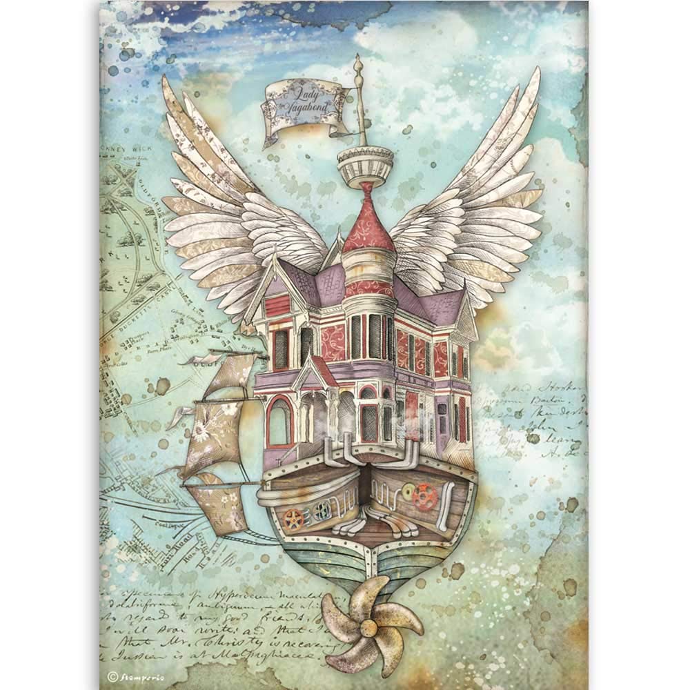 Stamperia Rice Paper Lady Vagabond-Flying Ship, Various, A4