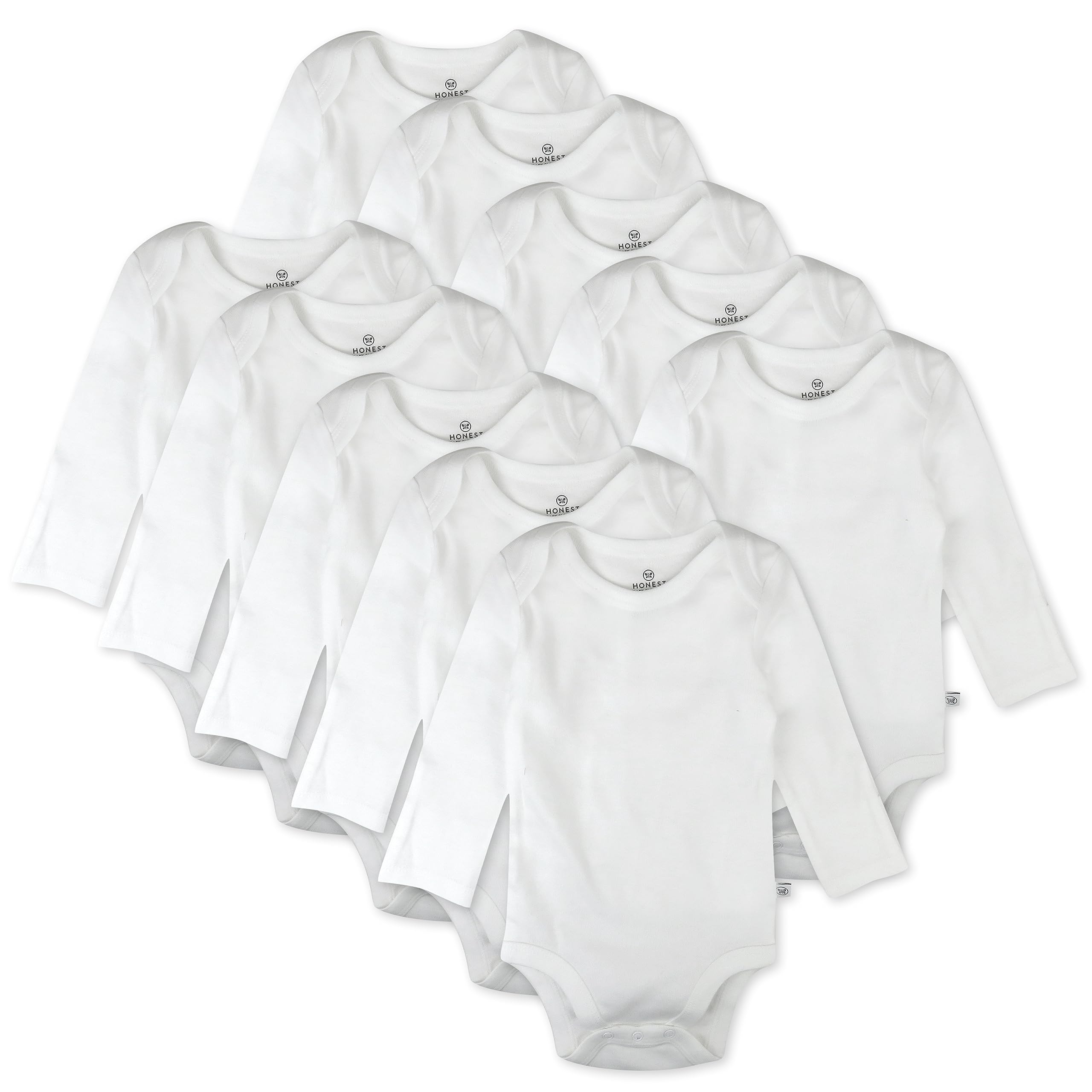 HonestBaby 10-Pack Long Sleeve Bodysuits One-piece 100% Organic Cotton for Infant Baby Boys, Girls, Unisex , Honestly Pure White, 0-3 Months Image