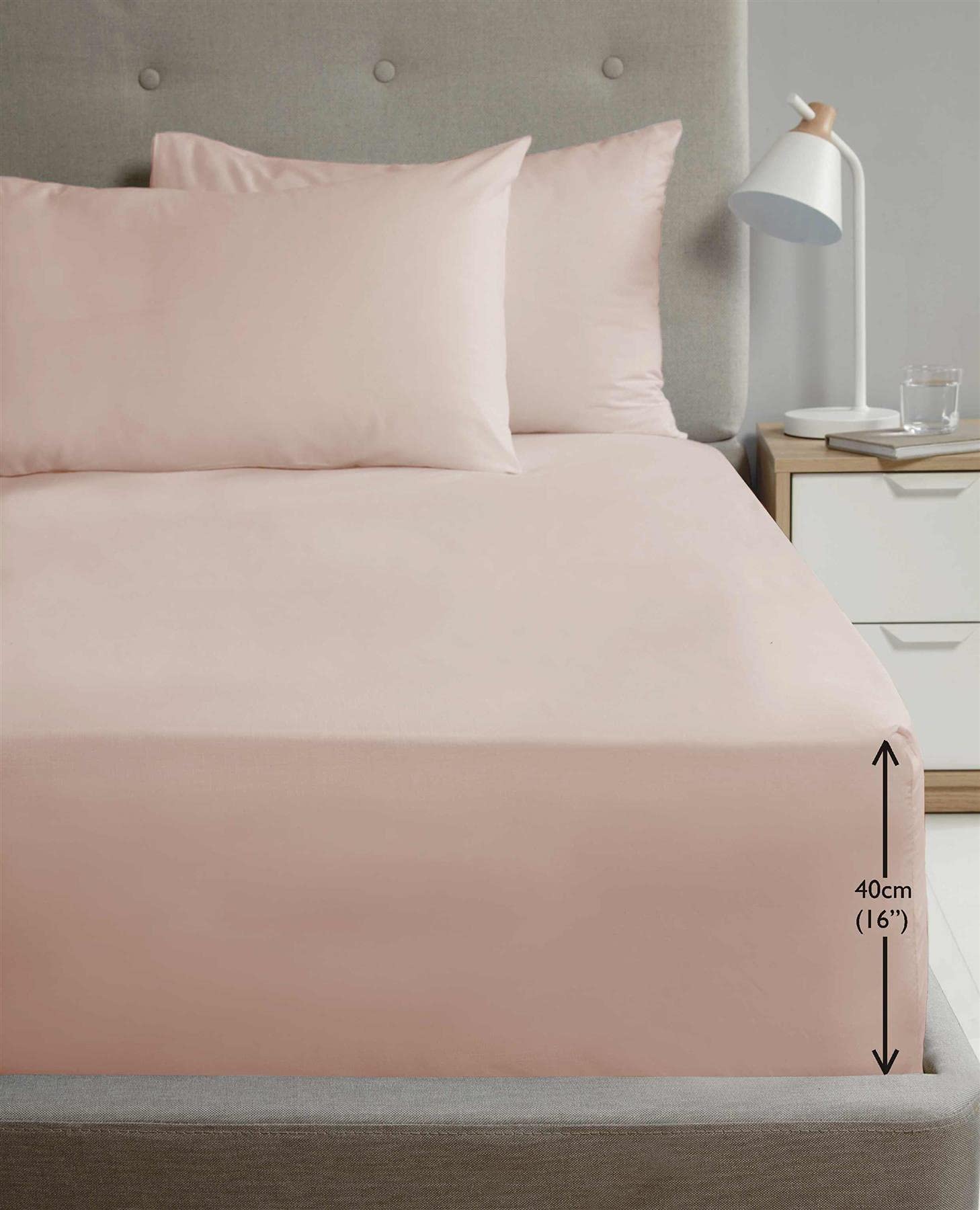 Rapport Luxury Super Soft Percale Plain 16" Deep Single Blush Fitted Sheet, Polycotton
