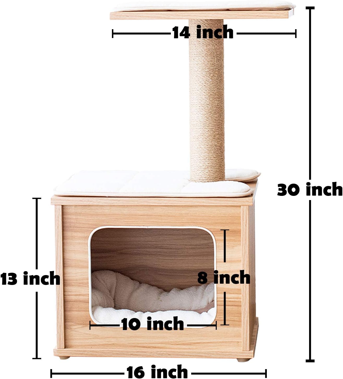 Catry, Wooden Cat Tree Condo with Natural Sisal Rope Scratching Post for Kitten : Pet Supplies
