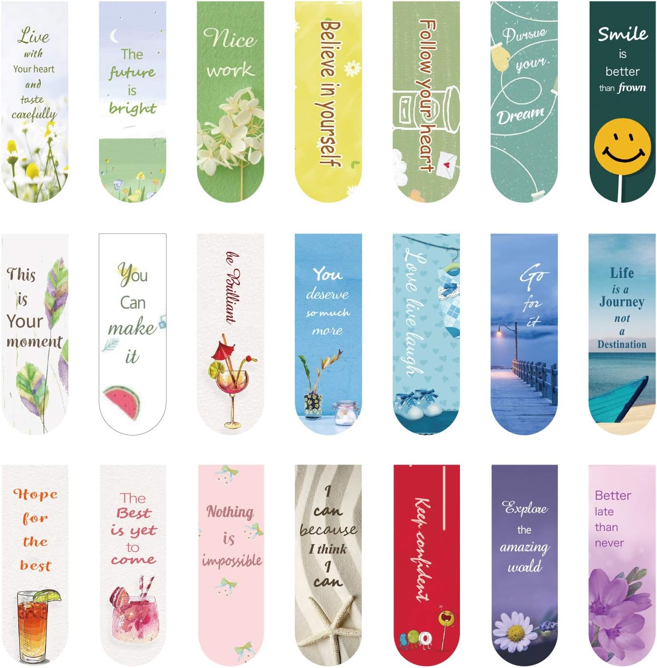21 Pieces Bookmarks Inspirational Phrase Bookmark Cute