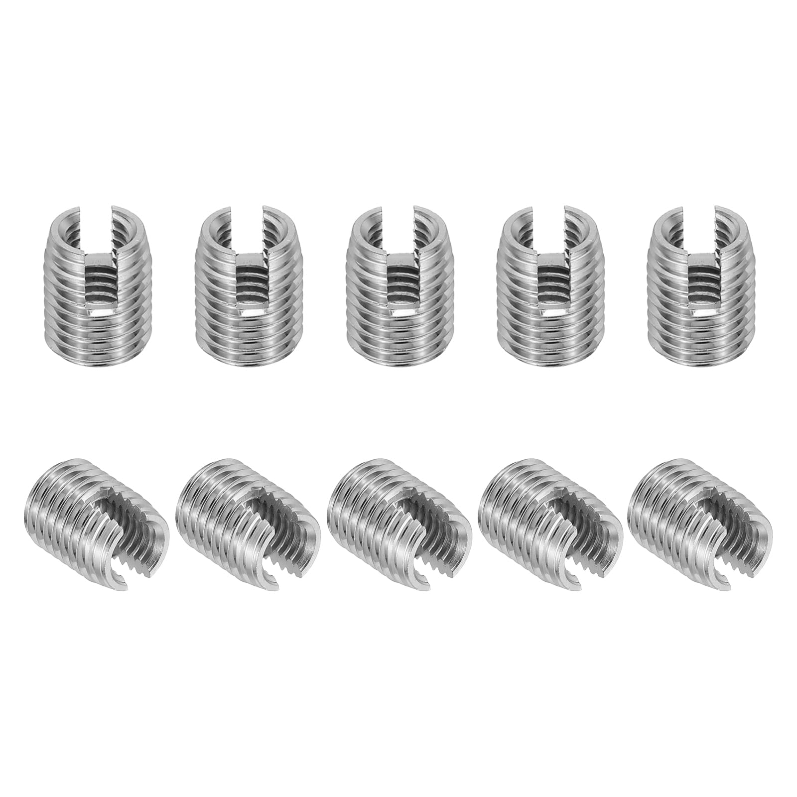 PATIKIL Self-Tapping Threaded Inserts, 10 Pcs M8 x M12 x 15mm 303 Stainless Steel Thread Adapter Reducer Slotted Screw Repair Inserts Nuts Sleeve