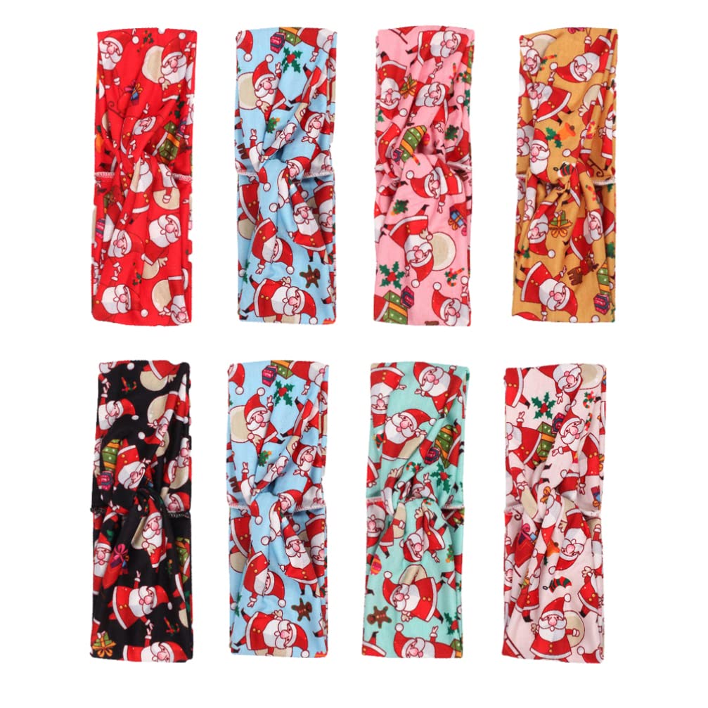 Lurrose 8pcs Christmas Stretchy Headband Christmas Cross Knot Headbands Santa Claus Xmas Tree Printed Bandana Knot Headwrap Turban Headband for Women and Girls