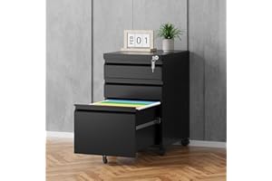 Letaya 3 Drawer Mobile File Cabinet with Lock, Under Desk Metal Rolling Filing Cabinets for Home Office Organizer Letters/Leg