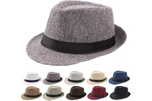 CMIT Straw Fedora Hat for Men Panama Trilby Hat Short Brim Hat with Black Band Summer Sun Hat for Men Women