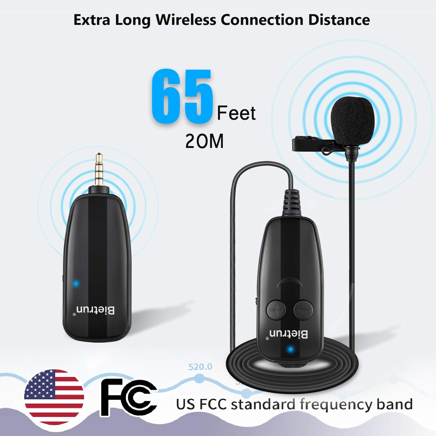 Wireless Lavalier Lapel Microphone, New Upgrade, Portable Rechargeable UHF Wireless Lav Mic System, 65 ft Range, 1/8" Output, for Apple iPhone, Samsung, Android Phone, Ipad, DSLR Camera, Recording