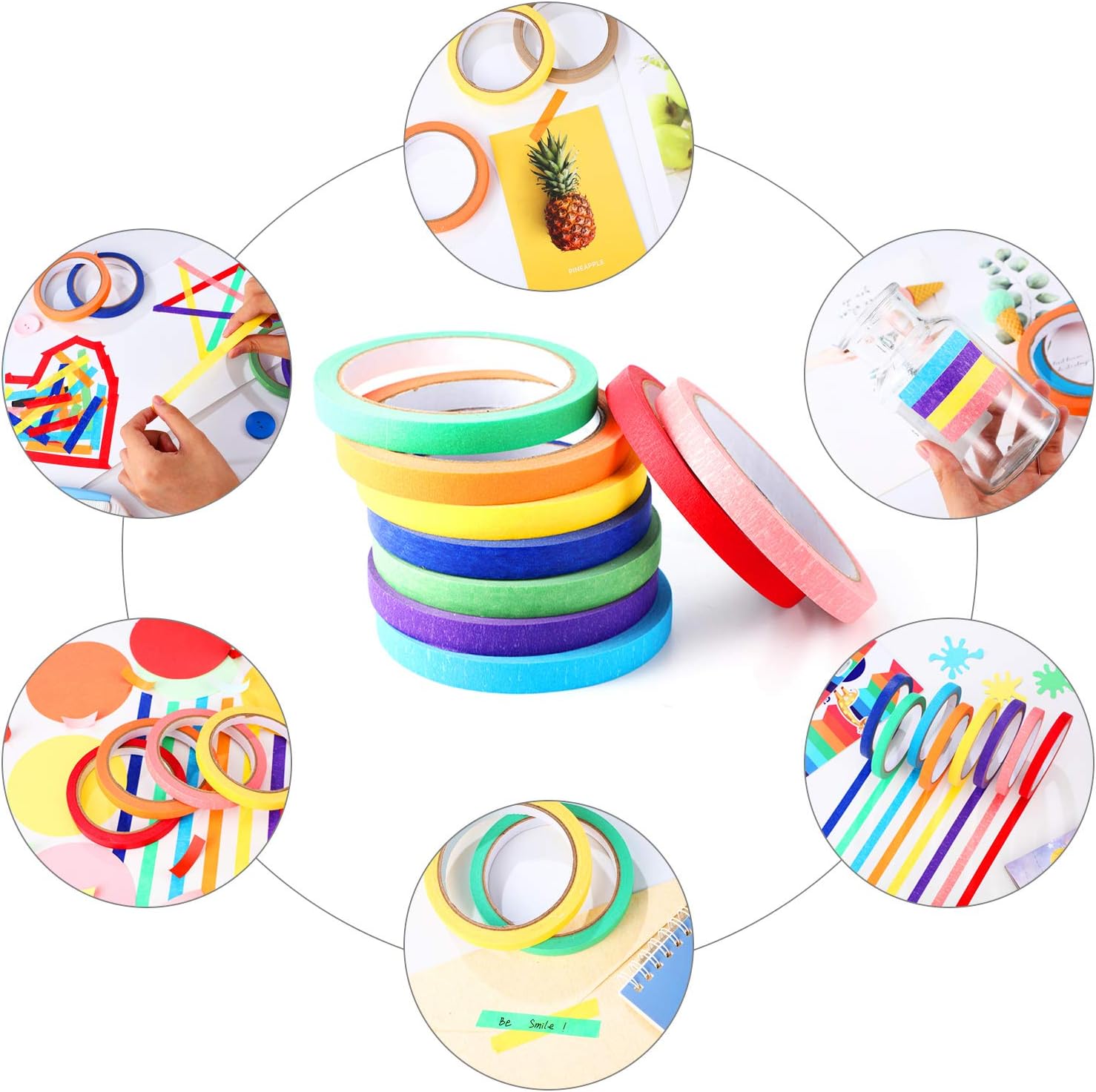 12 Rolls 0.4 Inch Colored Masking Tapes Colorful Crafts Labeling Painters Tapes with 12 Colors, 288 Yards in Total for Crafts, Arts, School Projects, Party, Home Decoration and Office Supplies