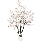 Caxchiling Artificial Cherry Blossom Tree 5FT, Pink Faux Floor Tree | Ball-Shaped Pot with Moss Topper, Lifelike Faux Tree for Home Office, Living Room, Bedroom, Doorway and Hallway Decor