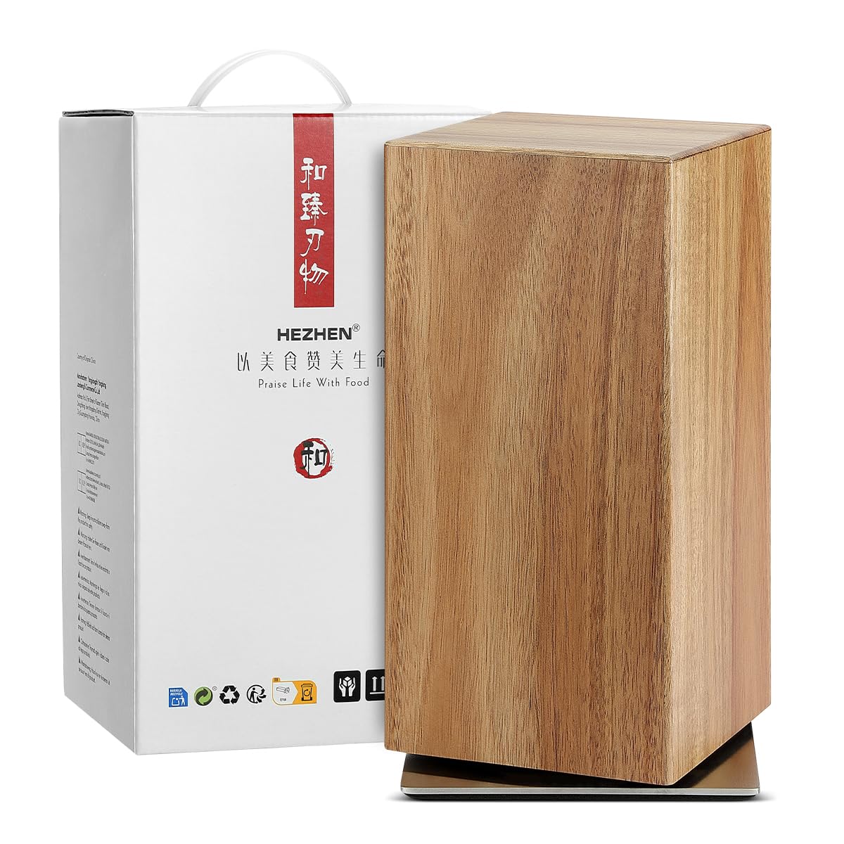 Photo 1 of HEZHEN Magnetic Rotating Knife Holder without Knives, Acacia Wood, 360° Knife Block for Kitchen Counter, Space-saving and Larger Capacity Knife Storage, Strong Enhanced Magnets Strip