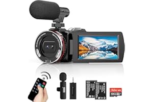 Weochi Video Camera Camcorder 4K 64MP 60FPS Dual Lens Camera with Wireless Mic for Vlogging YouTube, Ultra HD 3 Inch Screen 21X Digital Zoom Video Recorder Camera with 64GB SD Card