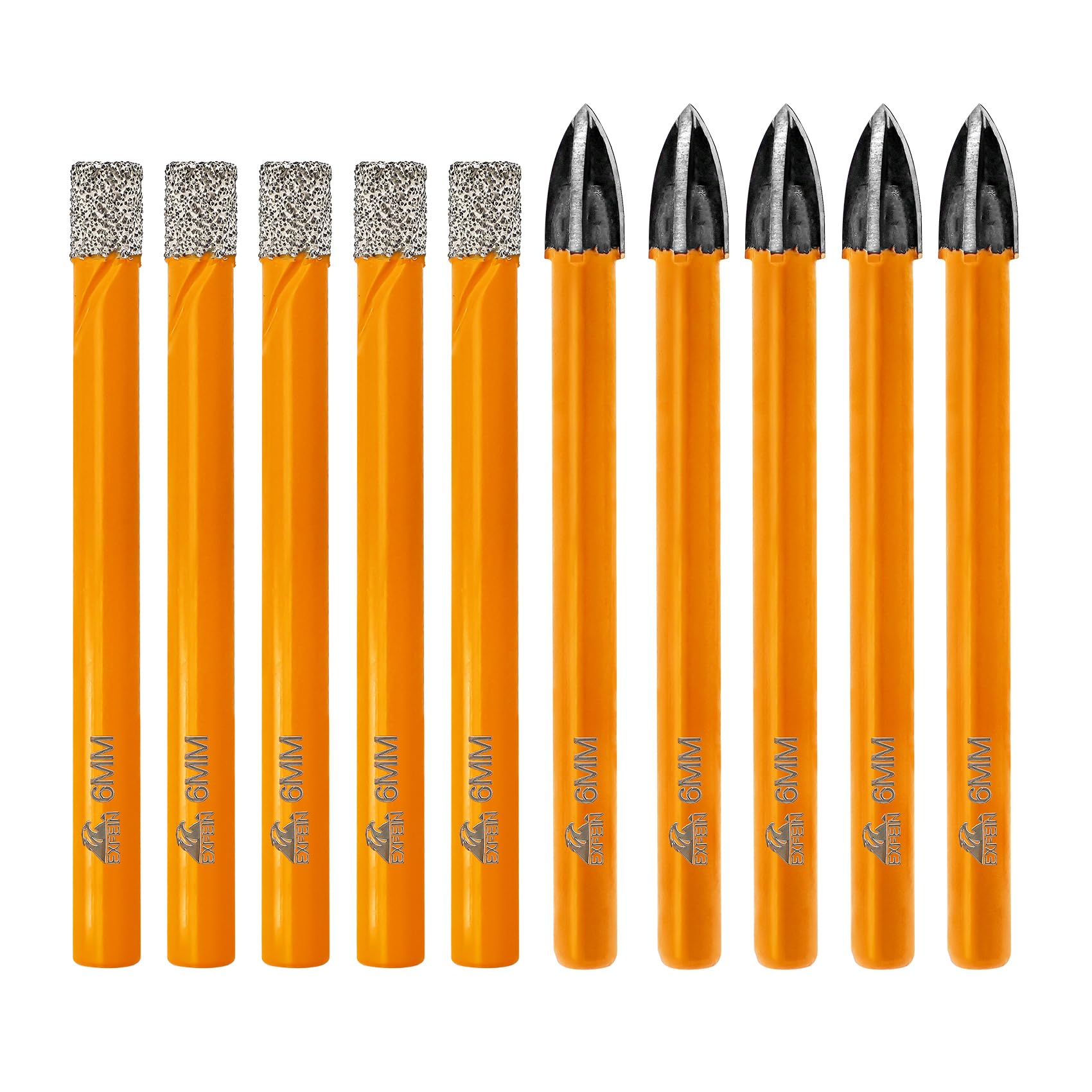 EXFEIN Diamond Drill Bits - 10pcs Set (5x6mm Dry Diamond & 5x6mm Carbide) for Tiles, Stone, Masonry