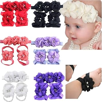 Bebe Fille Belle Fleur Bandeaux Et Bebe Barefoot Sandales Fleur Ensemble A Partir De Cellelection Emballe Avec Lot De 6 Amazon Ca Bebes