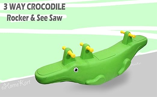 eHomeKart Rocker See Saw for Kids - Playgro 3 Way Crocodile Baby Ride-on Rocker See-Saw Toy - for Indoors and Outdoors - for Boys and Girls of Age 1 Year to 4 Years (125 x 33 x 39 cm) (Green)