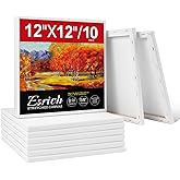 ESRICH Stretched Canvas for Painting 12 x 12 Inch, 10 Pack Blank Canvas -5/8 Inch Profile Primed Cotton White Canvases for Painting for Oil & Acrylic Paint, Art Canvases for Painting for Adult & Kids.