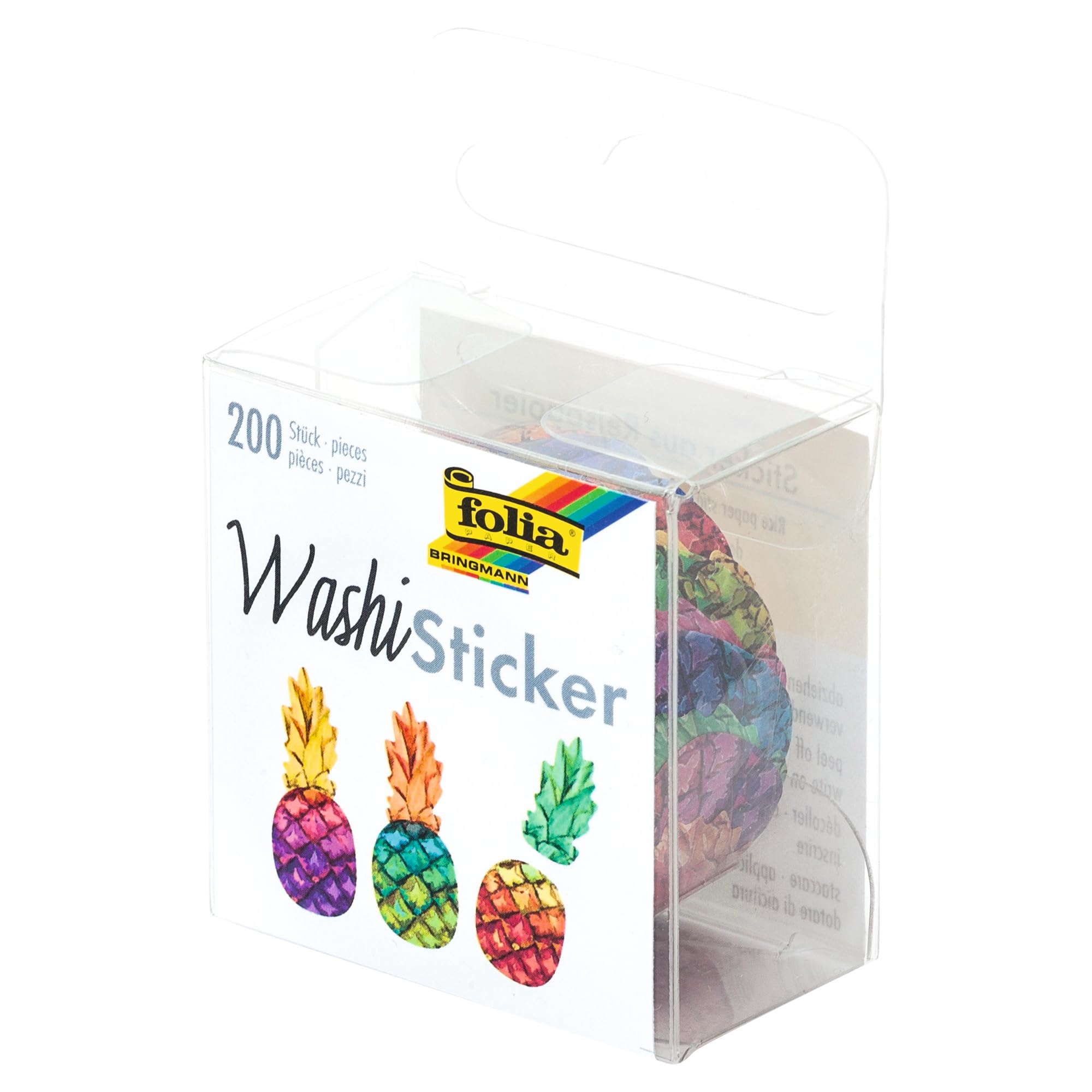 Folia 26501 Washi Stickers, Pre-Cut Shapes Made of Rice Paper, 200 Pieces on a Roll, Ideal for Decorating and Decorating, Colourful, One Size