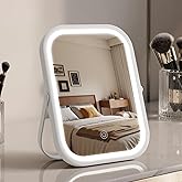 Vanity Mirror with Lights, 6"×8" Travel Makeup Mirror with lights Built-in 1500mAH Battery, Smart Touch with 3-Color Lighting, Dimmable, Compact Desk Mirror, Travel Essentials, Women Gift (White)