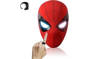 AUGMAXI Electric Spider Superhero Role-Playing Mask Toy with Moving Eyes and LED Lights - Remote Control Ring, Fun Gift for Men (red)