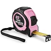 WORKPRO 25-FT Tape Measure with Fractions, 3 Brakes Retractable Measuring Tape, Compact Measurement Tape with Magnetic Hook, Nylon Coating Blade Accuracy 1/32&rdquo;, Pink