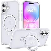 SKYLMW Compatible with iPhone 16 Case with Invisible Magnetic O-Ring Stand Military-Grade Phone Case for iPhone 16 6.1" [Compatible with Mag-Safe][Great Grip Feeling],Translucent