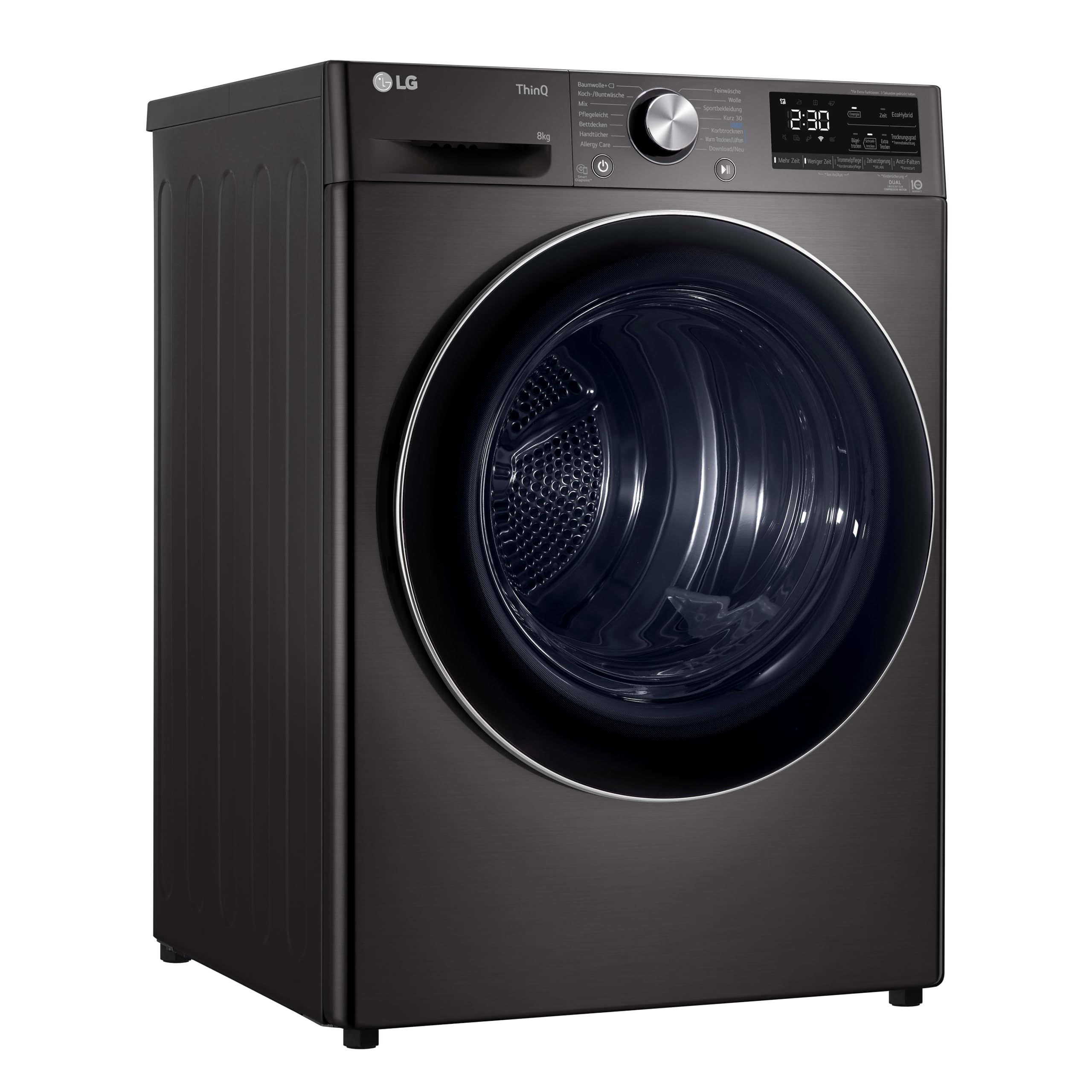 LG RT80V9B, Klasse A+++,Trockner 8 kg, Wärmepumpentrockner mit Kurzprogramm, Trockensensor, Trommelmaterial aus Edelstahl, 60 x 69 x 85 cm ꟷ Schwarz 2