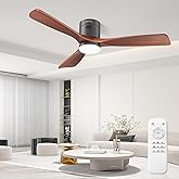JOYEYE Ceiling Fans with Lights and Remote 52 Inch, Flush Mount, 3 Wood Blades, DC Motor, Timer, Dimmable, Indoor Outdoor Modern Low Profile LED Ceiling Fan for Bedroom, Living Room, Kitchen, Patio