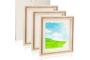 Wenqik 4 Pack Beaded Wood Canvas Panels Unfinished Wooden Blank Framed Signs Boho Style Panel Boards Square Plaques for DIY Crafts Painting Pouring Drawing Art Projects (10 x 10 Inch)