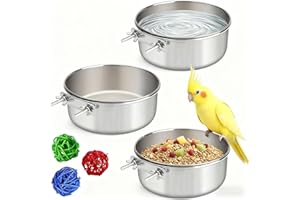 XXMBBJY 3 Pcs Stainless Steel Bird Food Water Bowls, Parrot Feeding Dish Cups with Clamp Holder Bird Ball Toys for Chinchilla, Cockatiel, Conure, Budgies, Parakeet, Lovebirds, Small Animals (Small)