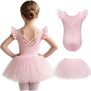 PetalLeap Little Girls Crisscross Ballet Leotard & Tutu 2-Piece Set 2-7Y | Ruffle sleeve, Crisscross back, 4-Layer soft tulle