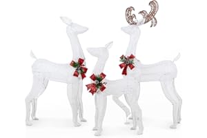 SHINTENCHI 5Ft 3-Piece LED Lighted Christmas Deer Family Outdoor Yard Decorations,3D Super Large Christmas Reindeer Decor,Outdoor Lighted Holiday Deer with 360 LED Displays for Patio,Lawn&Garden,White