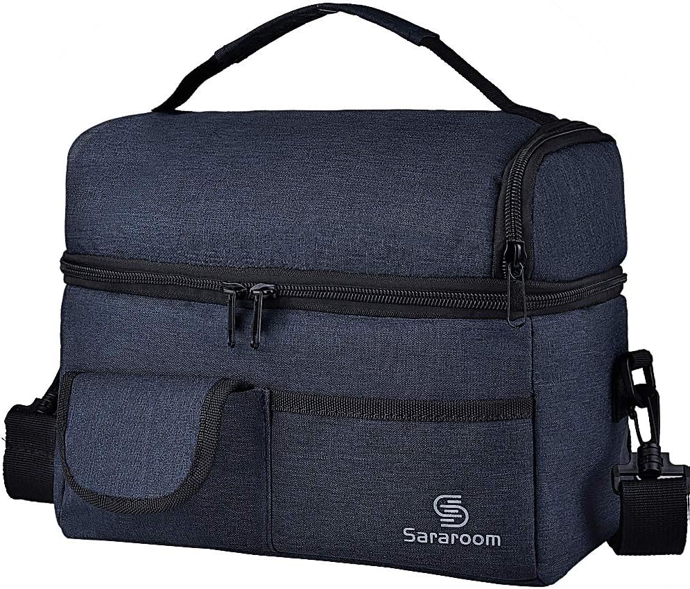 Lunch Bag, Sararoom 8L Lunch Bag Double Deck Insulated Thermal/Cooler Tote Lunch Box with Shoulder Strap/ 2 Compartment for Men Women Boys Girls Kids, Suitable for Office/School/Picnic/Outdoor-8L