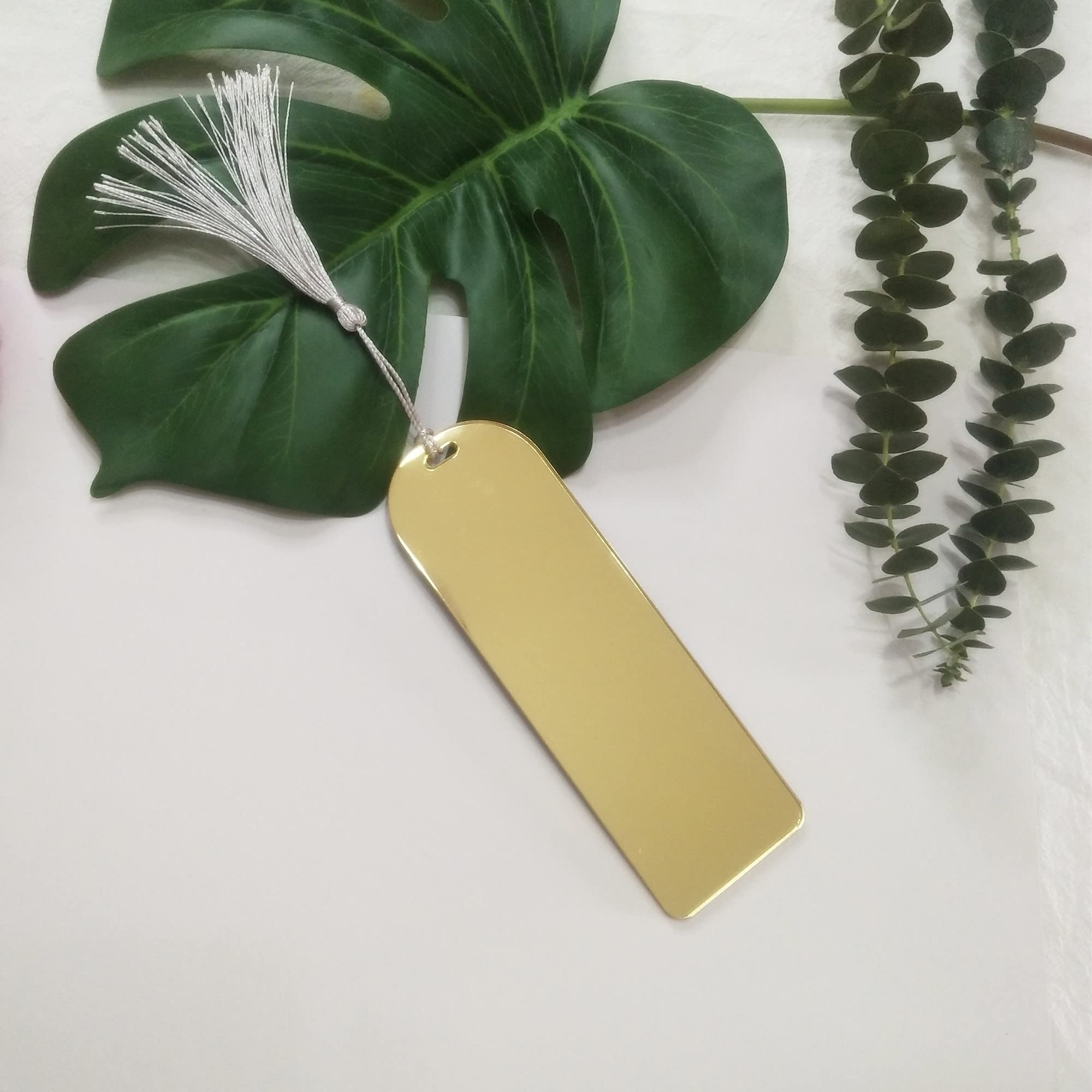 10pcs Acrylic Mirrored Bookmark Banks,Mirror Planner Bookmarks,Acrylic Blank Bookmark with Mini Bookmark Tassels for DIY Projects and Present Tags (Gold Mirror)