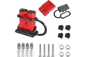 MUYI 2PCS 50Amp Battery Cable Quick Connect/Disconnect Plug Kit, 6-10 Gauge Wire Harness Connector for Recovery Winch Auto Car Trailer Marine Boat (Red)