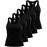 Real Essentials 5 Pack: Women's Racerback Tank Top Dry-Fit Athletic Performance Yoga Activewear (Available in Plus Size)